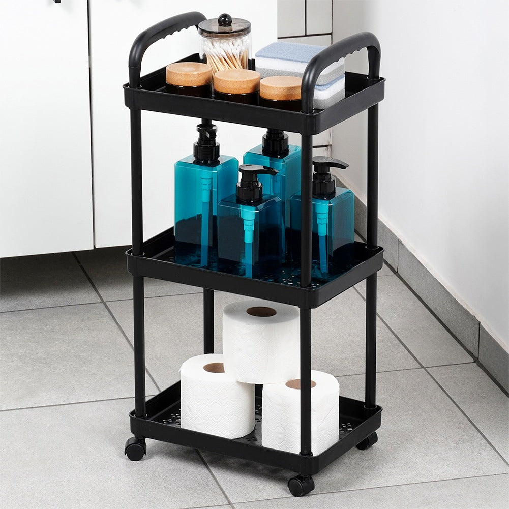 Shelf on wheels black 3-level 30x21x61 cm