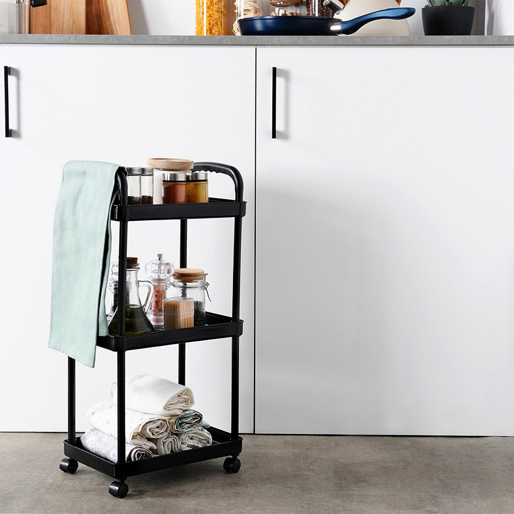 Shelf on wheels black 3-level 30x21x61 cm