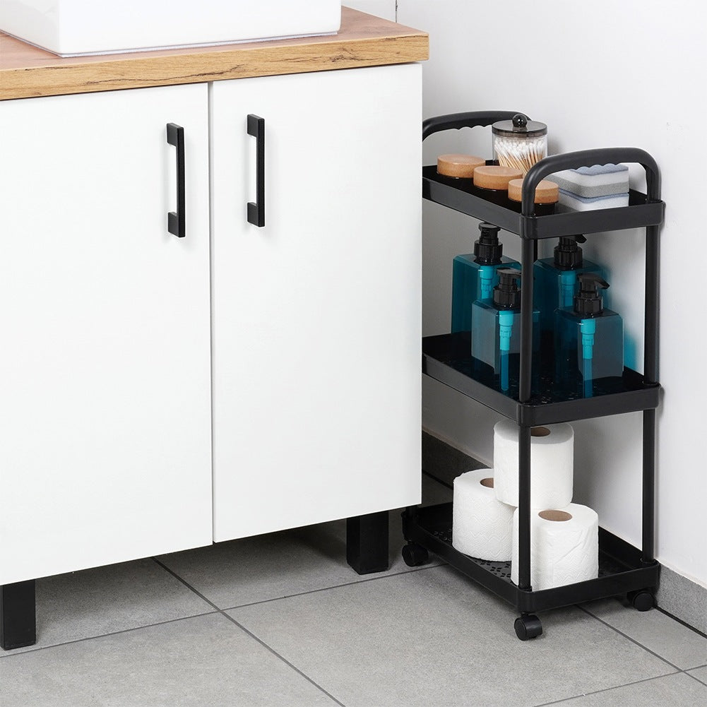 Shelf on wheels black 3-level 30x21x61 cm