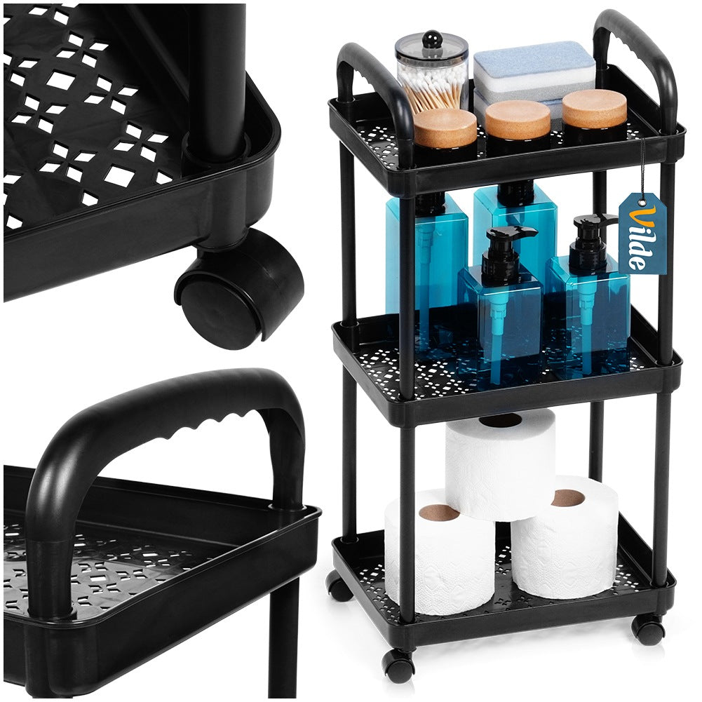 Shelf on wheels black 3-level 30x21x61 cm