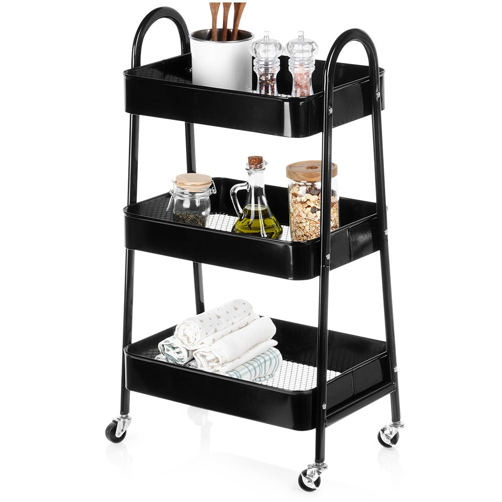 Shelf on wheels, metal, black, 3-level, 44x31.5x78.5 cm