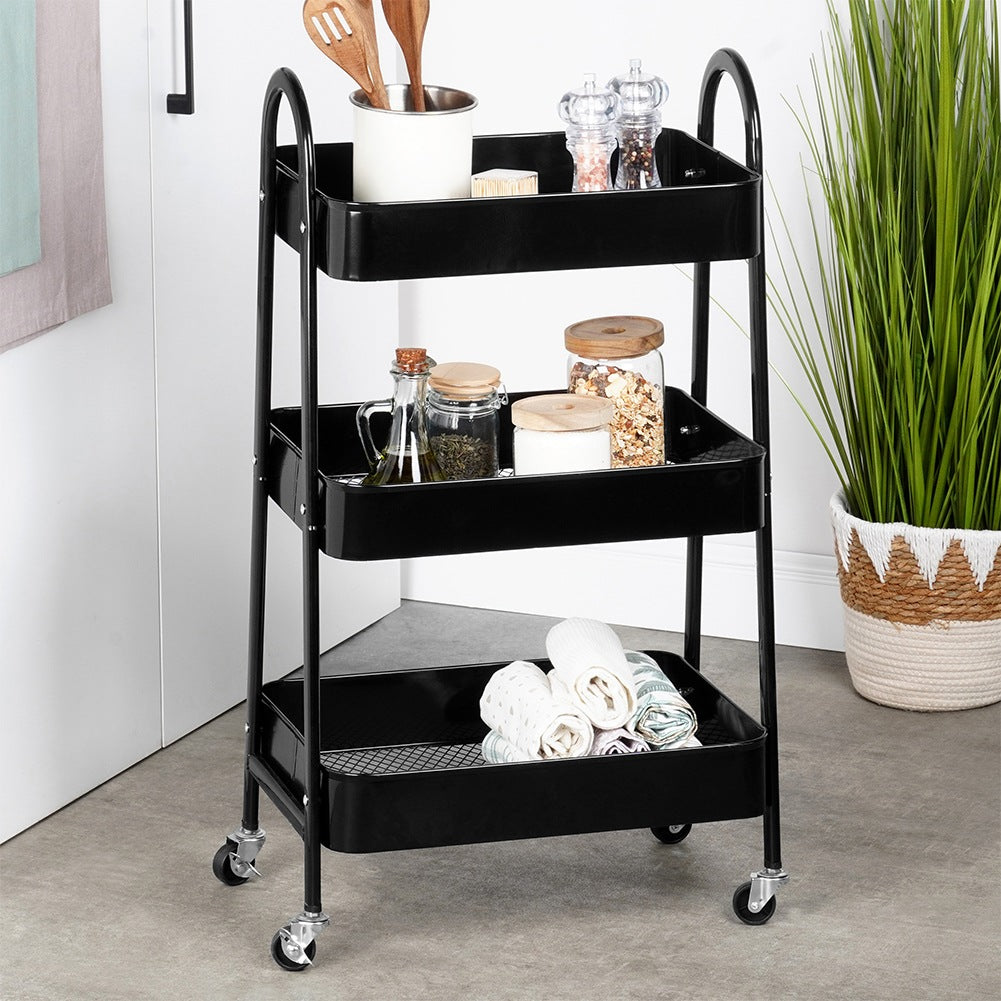 Shelf on wheels, metal, black, 3-level, 44x31.5x78.5 cm