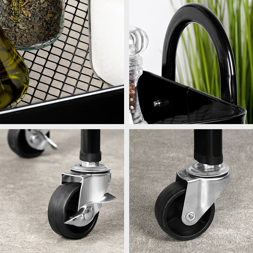 Shelf on wheels, metal, black, 3-level, 44x31.5x78.5 cm