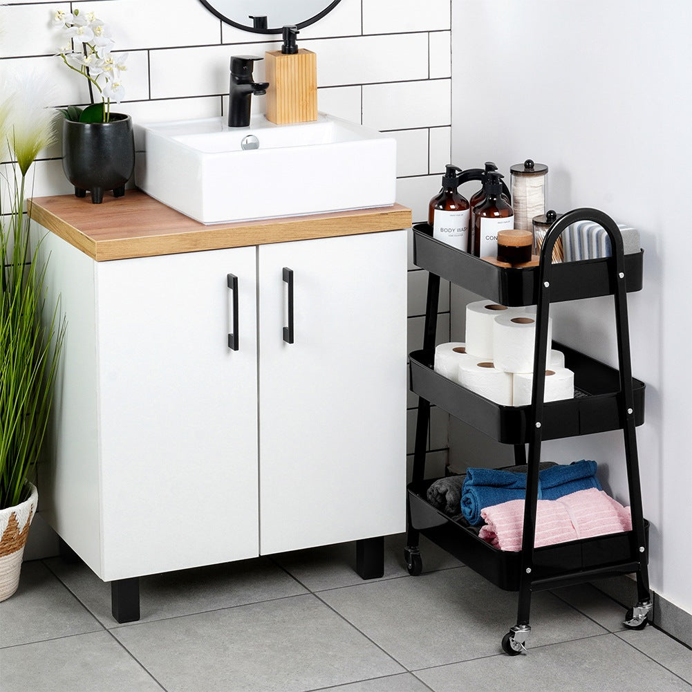 Shelf on wheels, metal, black, 3-level, 44x31.5x78.5 cm