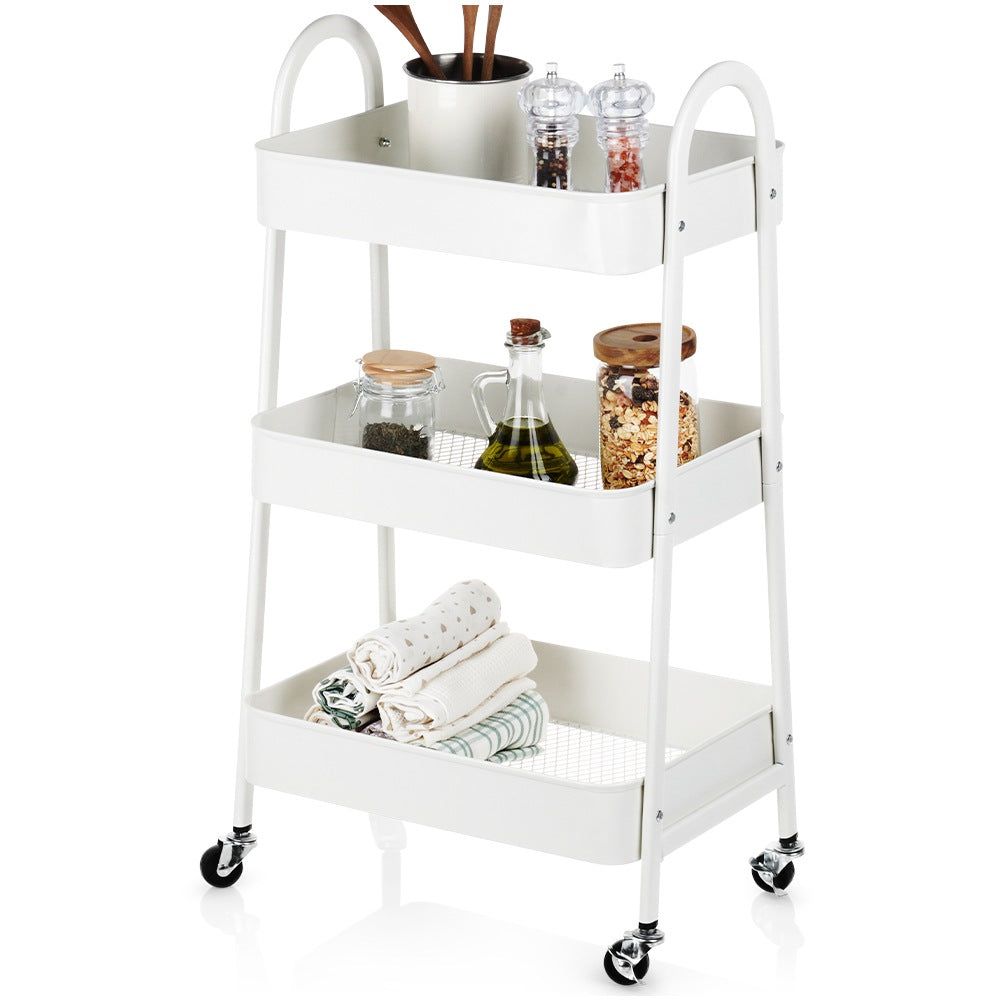 Shelf on wheels, metal, white, 3-level, 44x31.5x78.5 cm