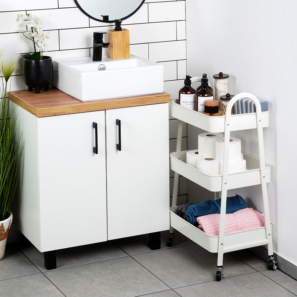 Shelf on wheels, metal, white, 3-level, 44x31.5x78.5 cm