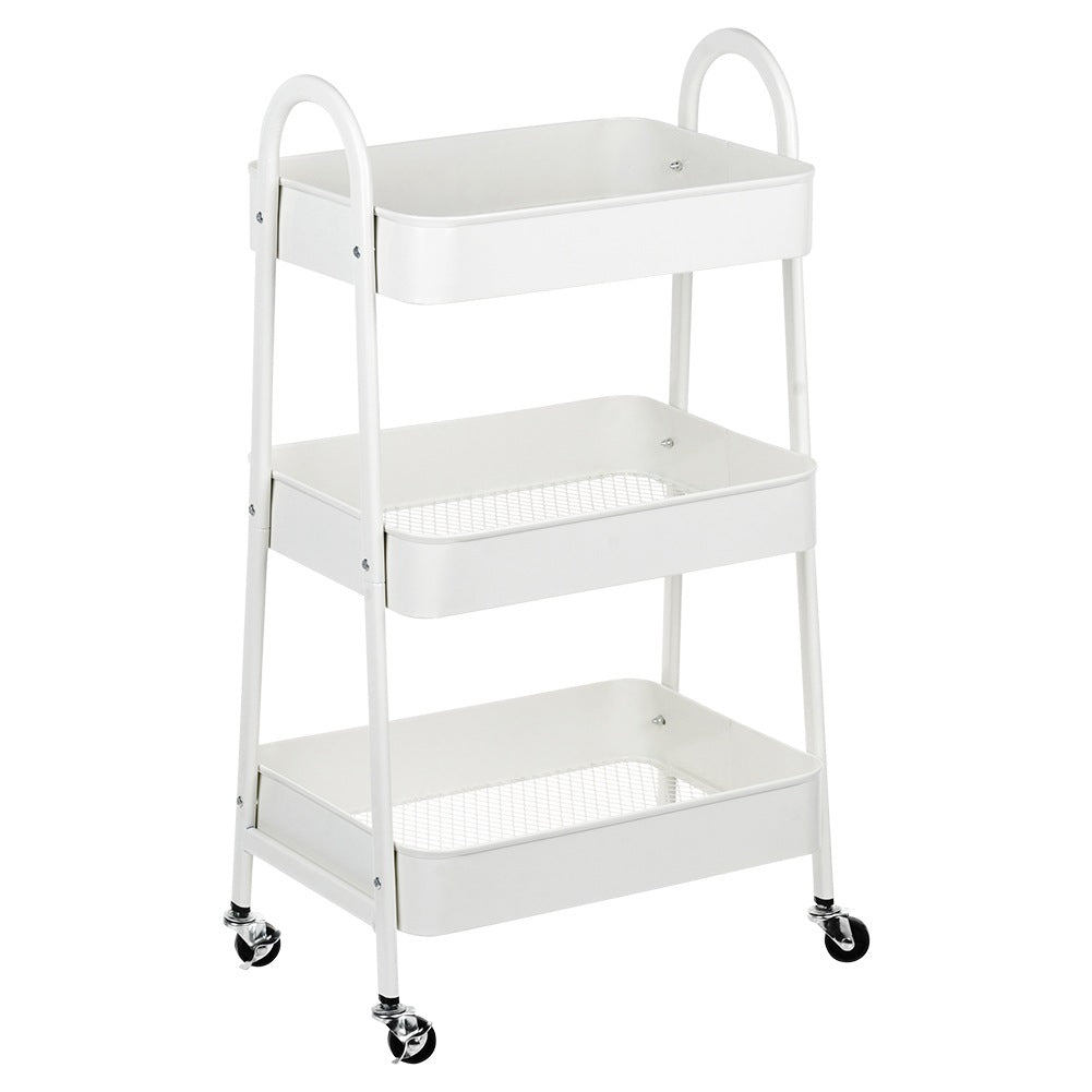 Shelf on wheels, metal, white, 3-level, 44x31.5x78.5 cm