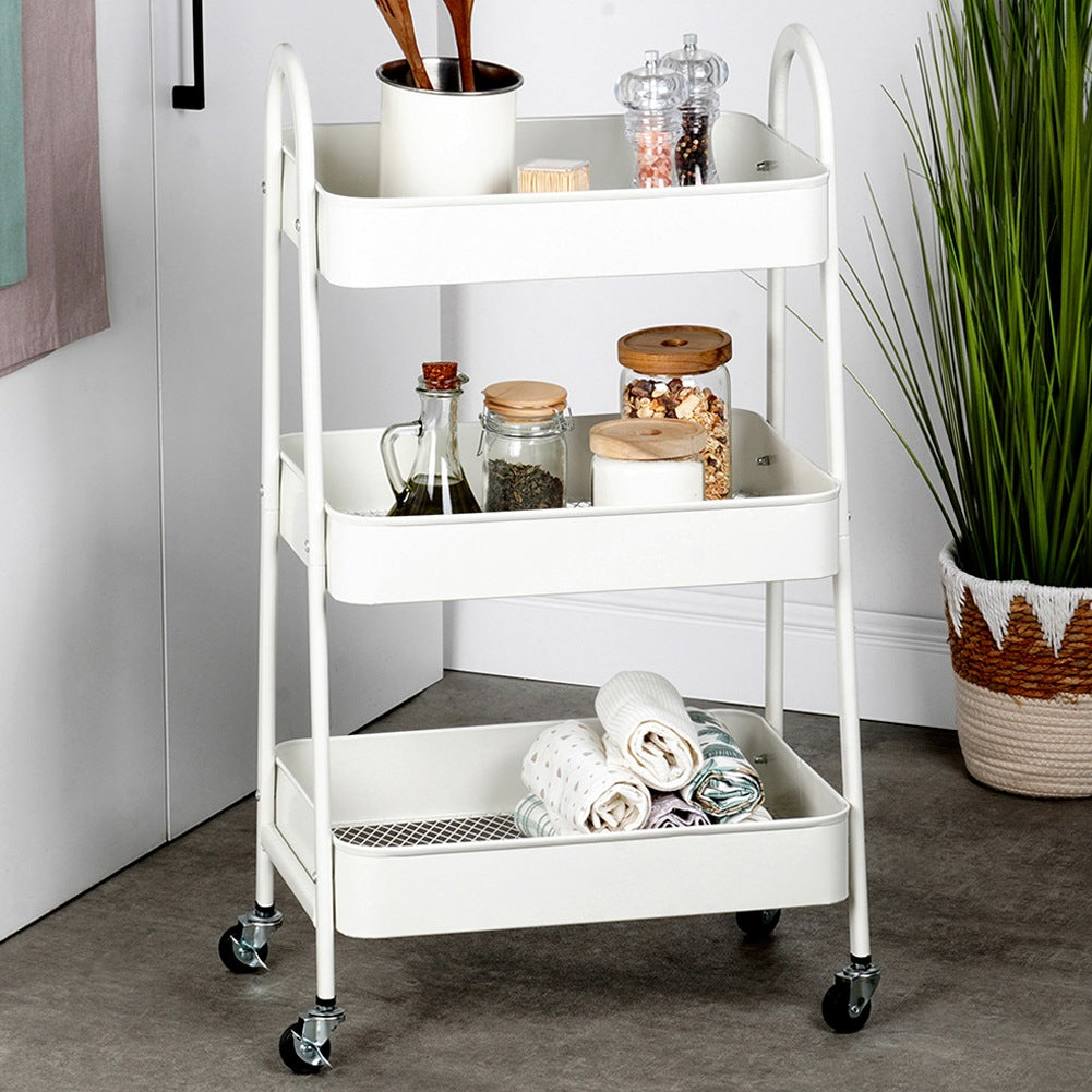 Shelf on wheels, metal, white, 3-level, 44x31.5x78.5 cm