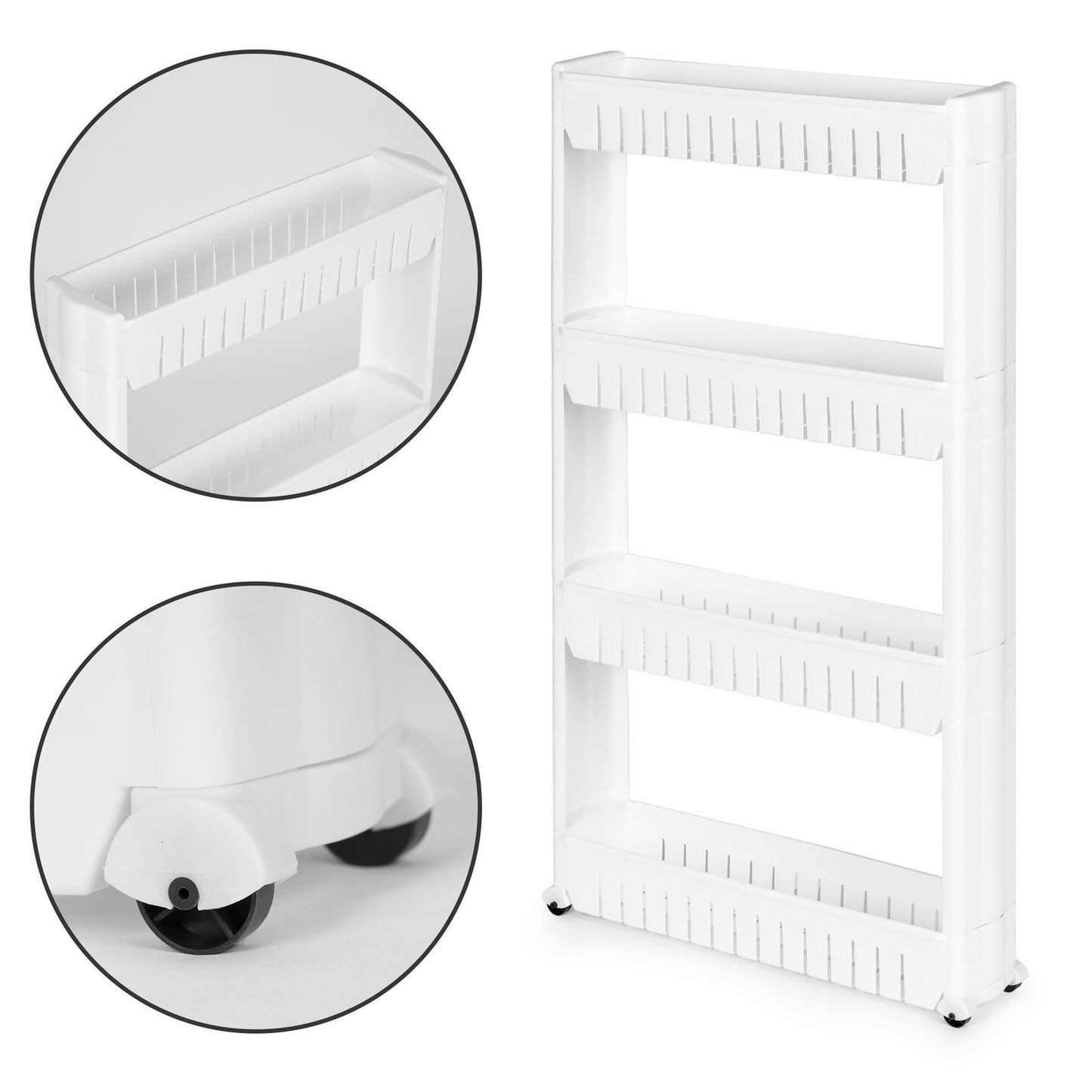 Shelf trolley, bathroom kitchen cabinet, 4 deep shelves, wheels