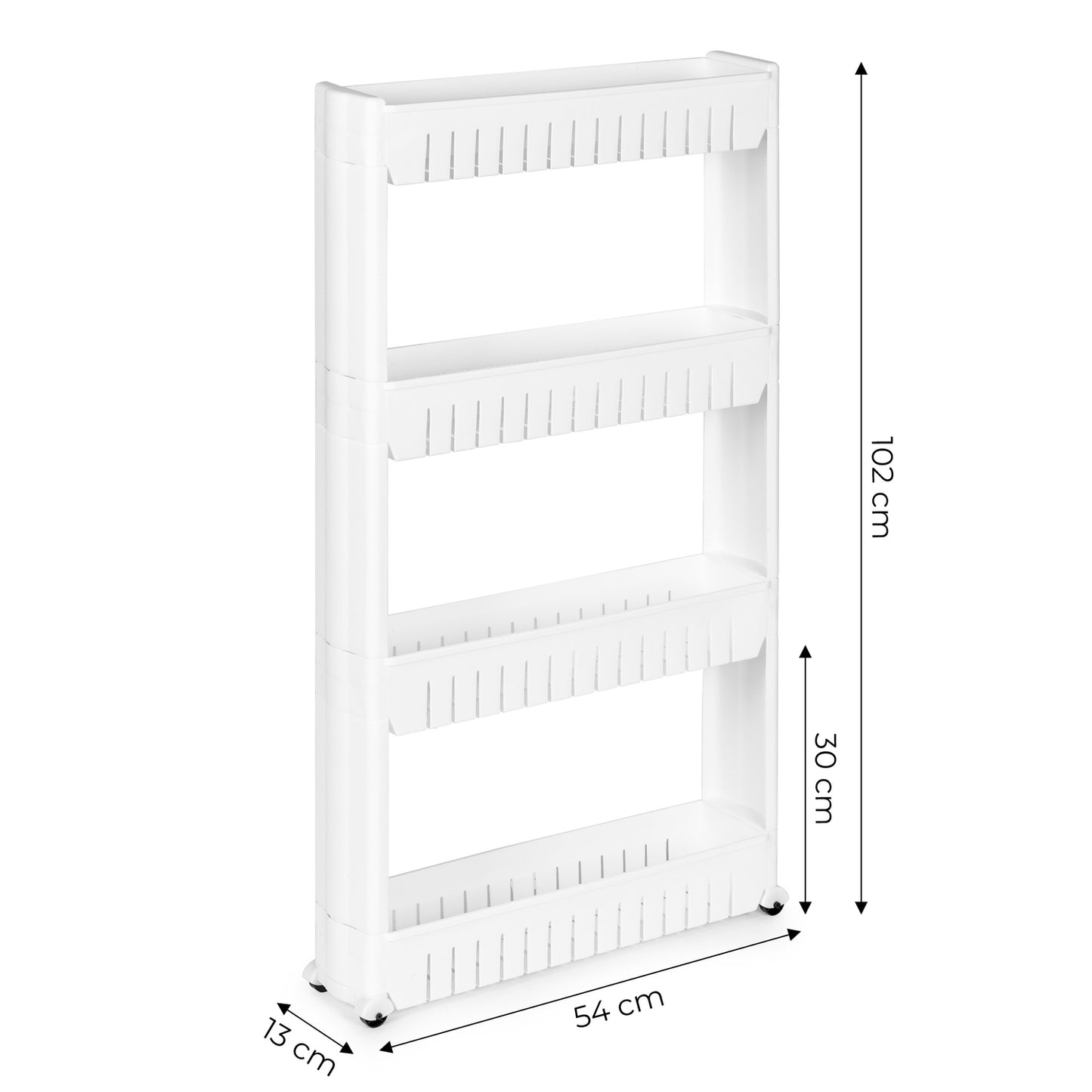 Shelf trolley, bathroom kitchen cabinet, 4 deep shelves, wheels