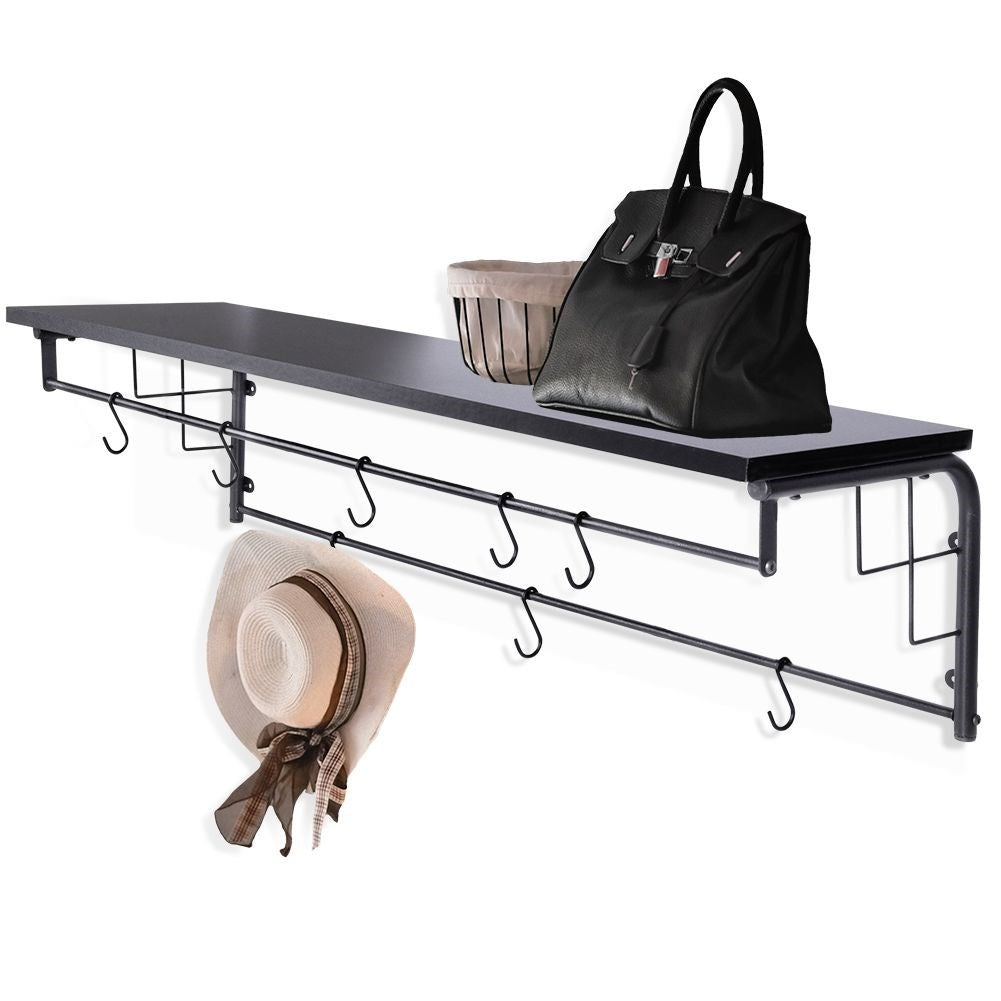 Shelf with 8 hooks for hall, corridor or waiting room