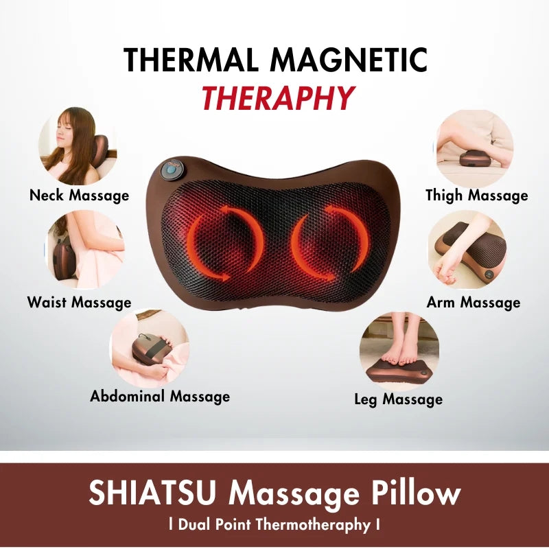 Shiatsu Massage Pillow, Dual Heat Therapy, 4 Nodes, Brown