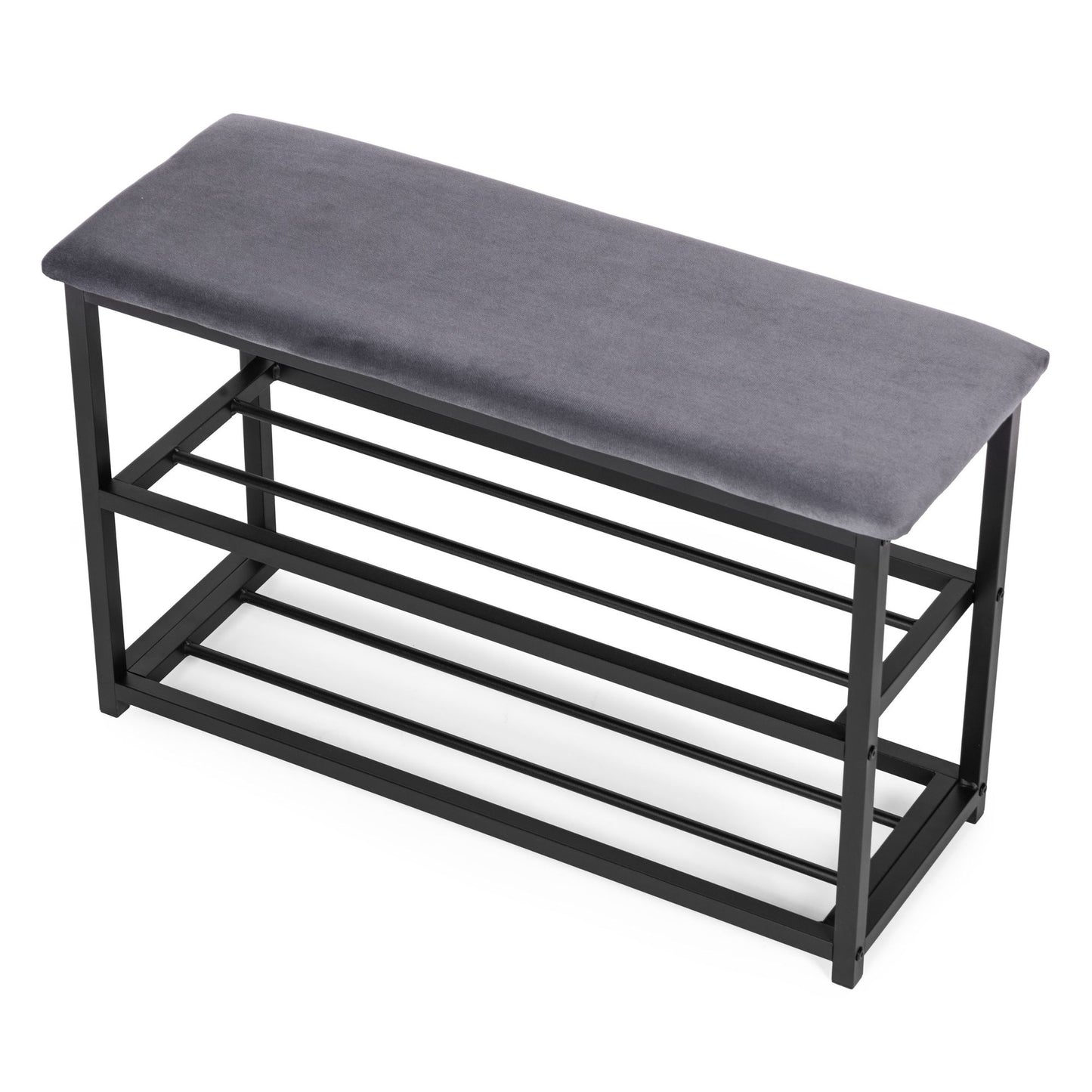Shoe Cabinet Bench with Velvet Seat, 2 Shelves, 80 cm