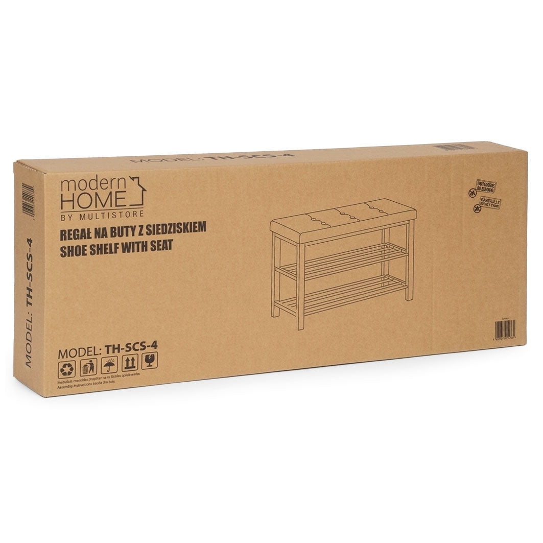 Shoe Cabinet Bench with Velvet Seat, 2 Shelves, 80 cm