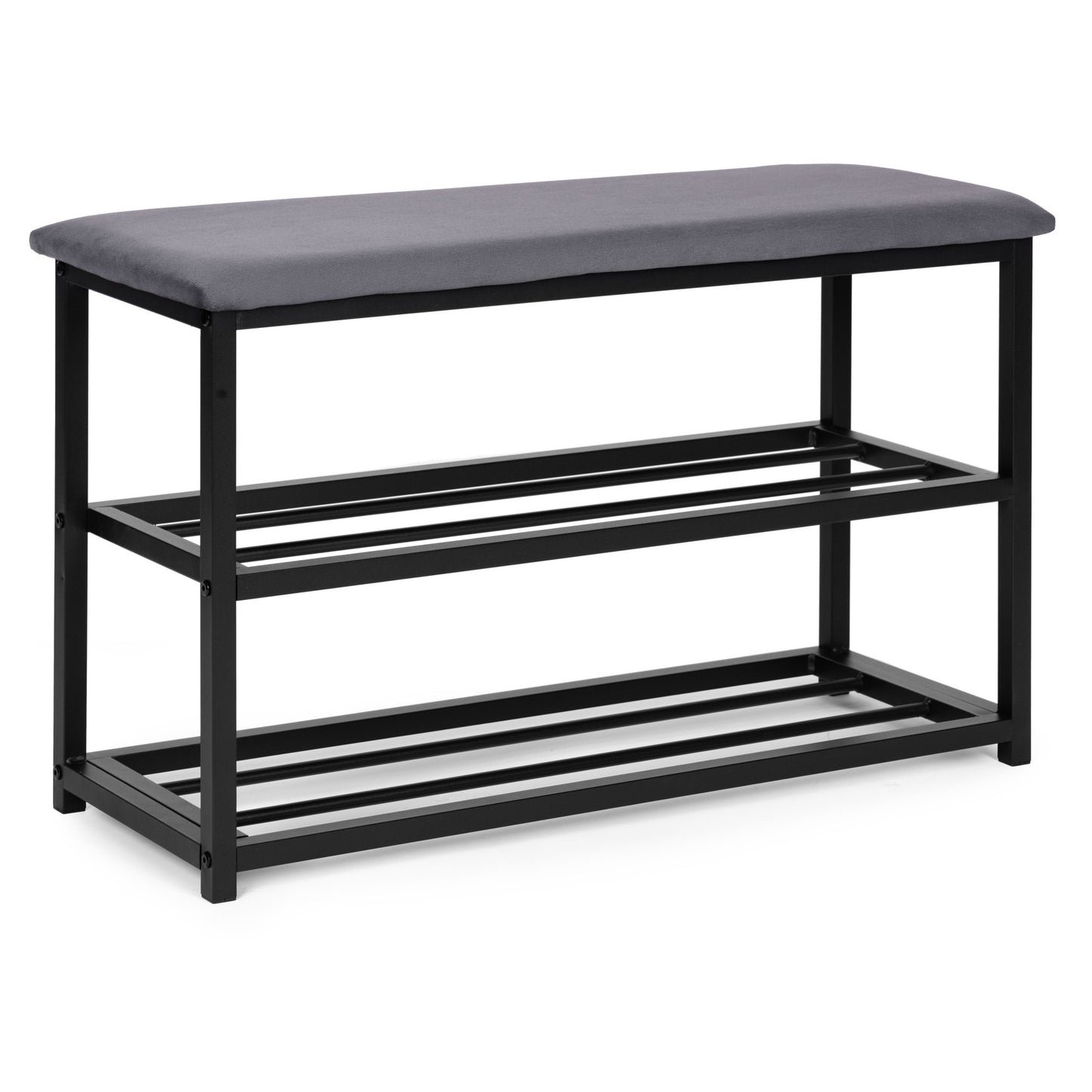 Shoe Cabinet Bench with Velvet Seat, 2 Shelves, 80 cm