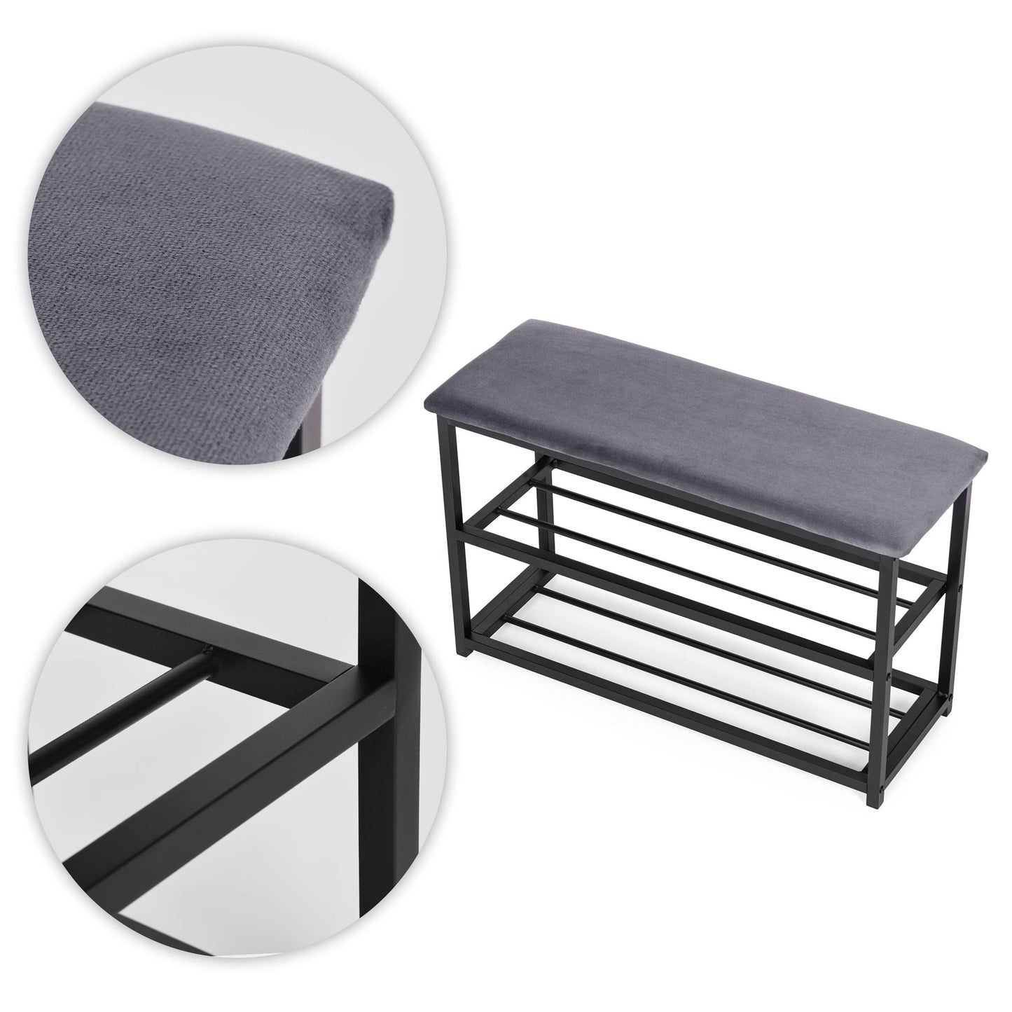 Shoe Cabinet Bench with Velvet Seat, 2 Shelves, 80 cm