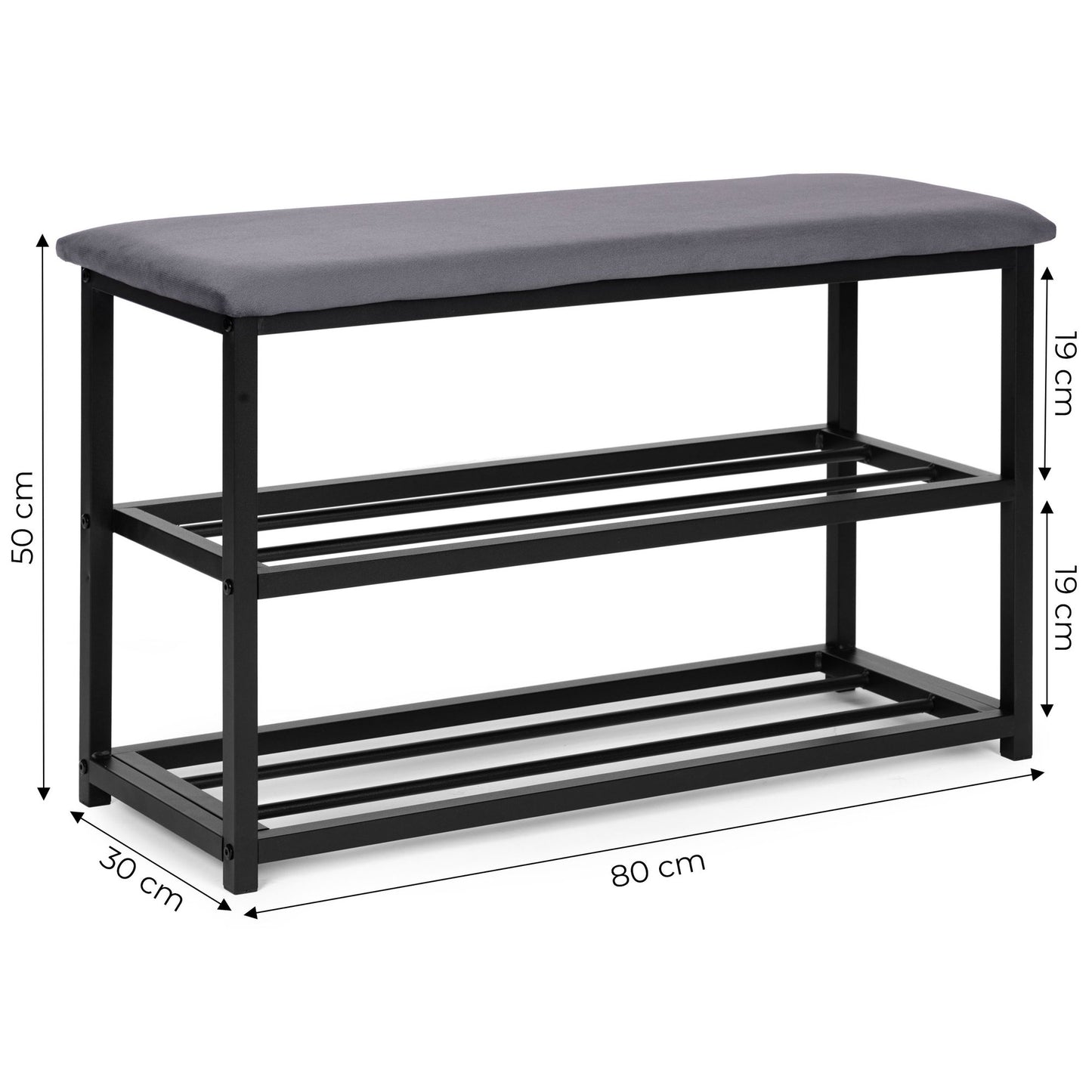 Shoe Cabinet Bench with Velvet Seat, 2 Shelves, 80 cm