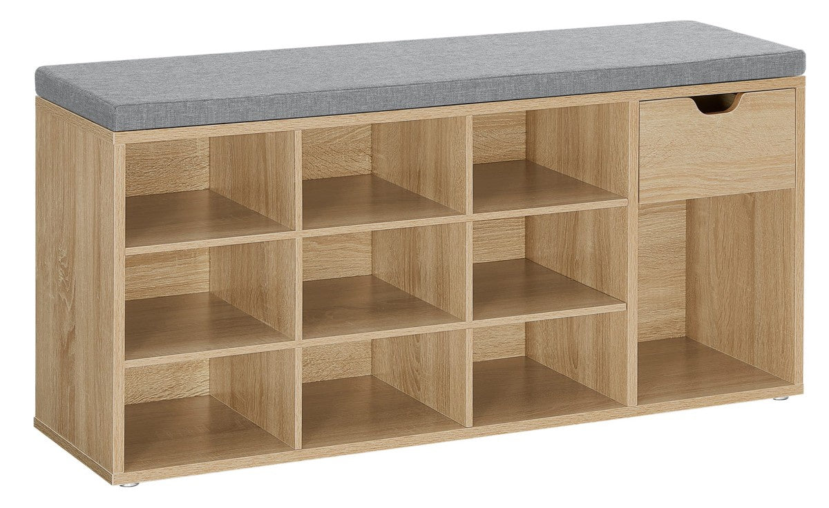 Shoe Cabinet with Seat, 10 Shelves, Sonoma Finish