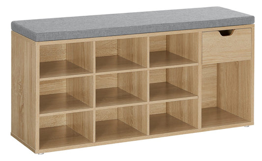 Shoe Cabinet with Seat, 10 Shelves, Sonoma Finish