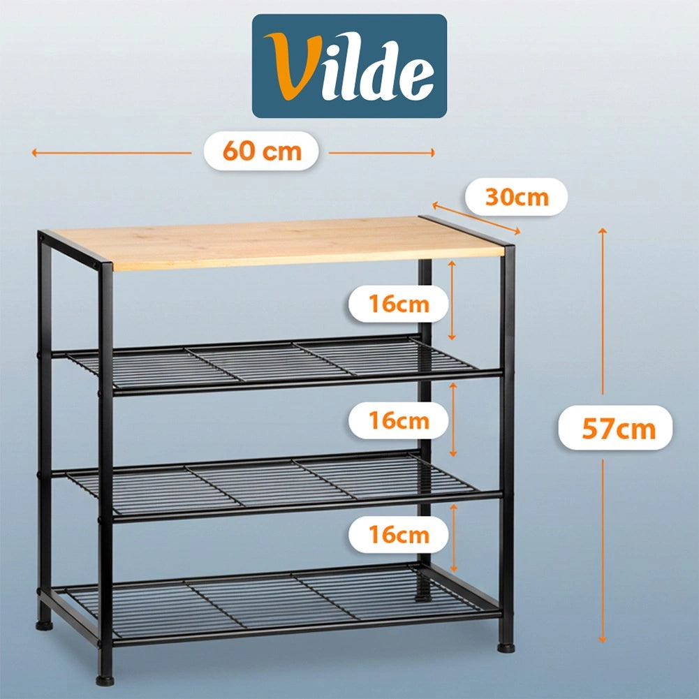 Shoe Rack Black Metal 4-Tier with Shelf 60x30x57 cm
