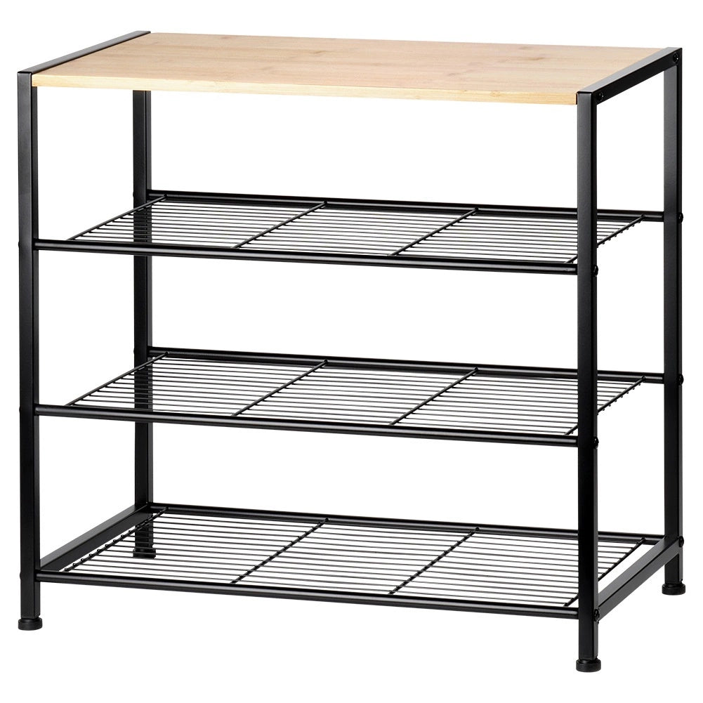Shoe Rack Black Metal 4-Tier with Shelf 60x30x57 cm