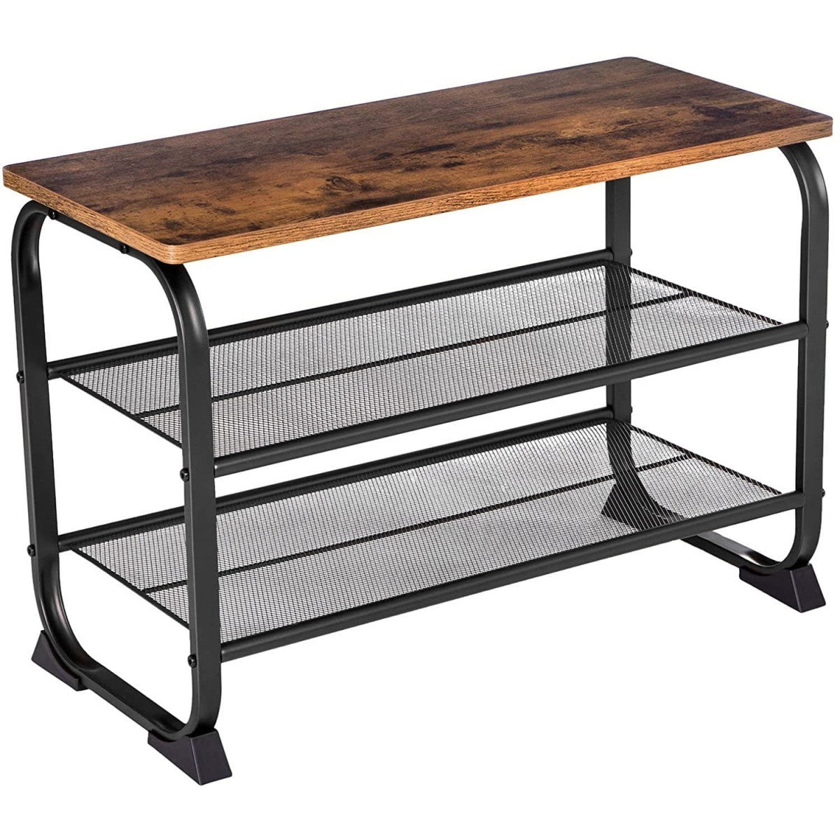 Shoe Rack with Seat, Industrial Style, 2 Shelves
