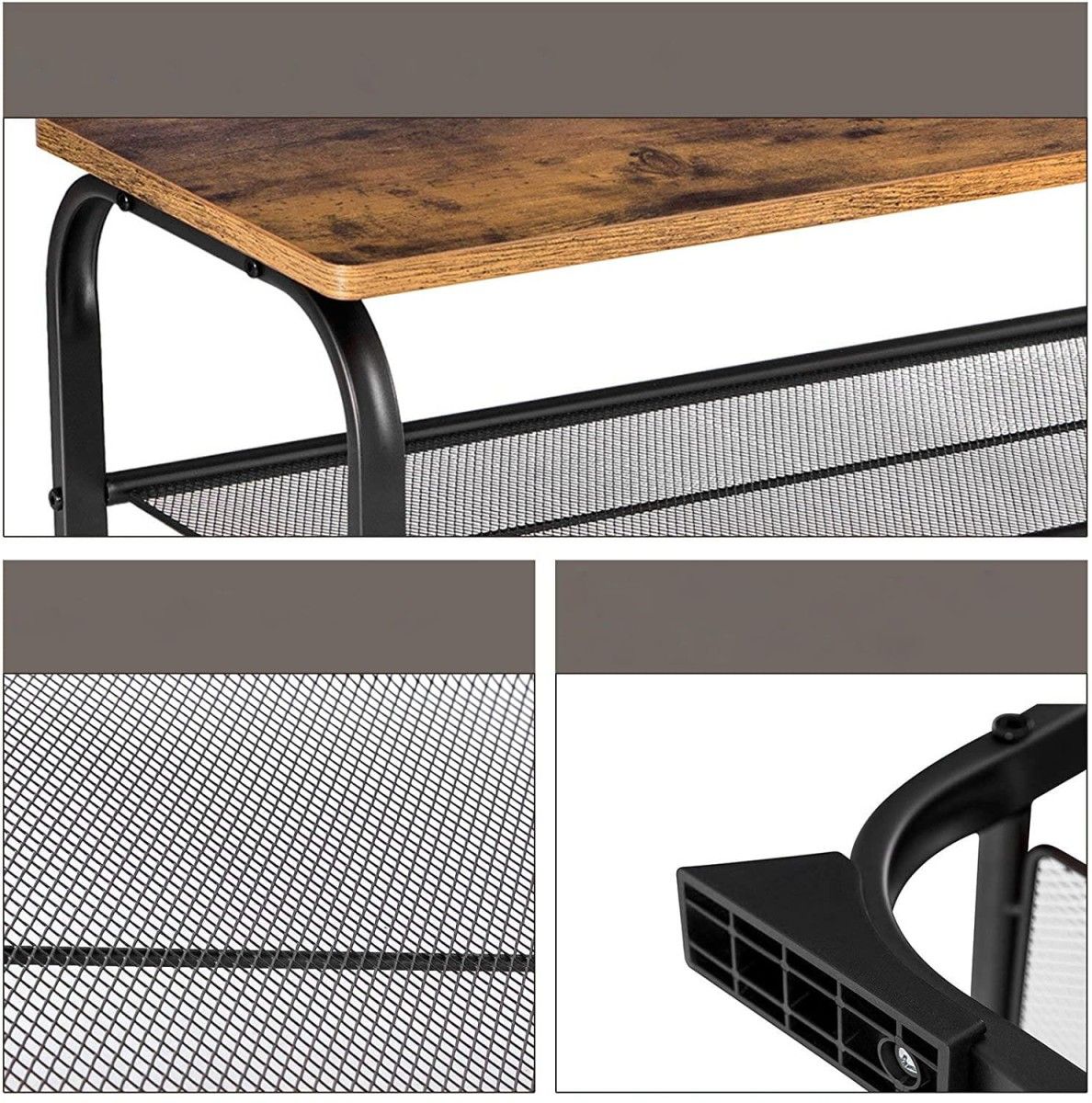 Shoe Rack with Seat, Industrial Style, 2 Shelves