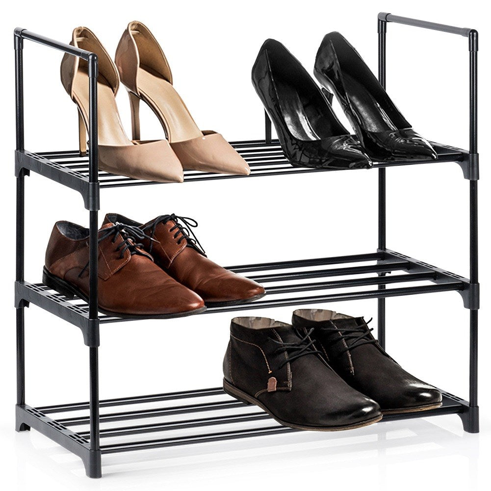 Shoe rack metal black 3-level 57x28x55 cm