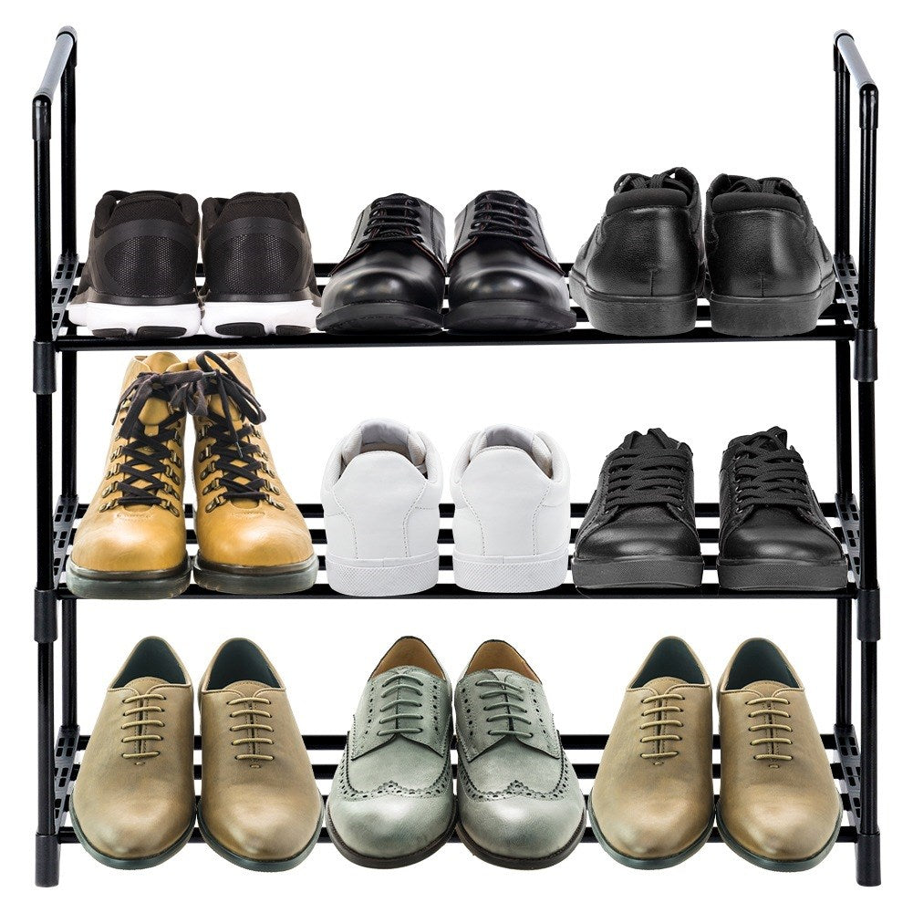 Shoe rack metal black 3-level 57x28x55 cm
