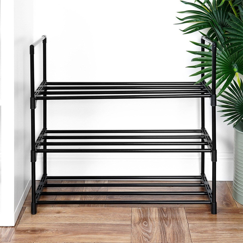 Shoe rack metal black 3-level 57x28x55 cm