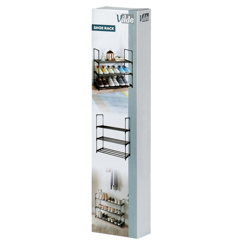 Shoe rack metal black 3-level 57x28x55 cm