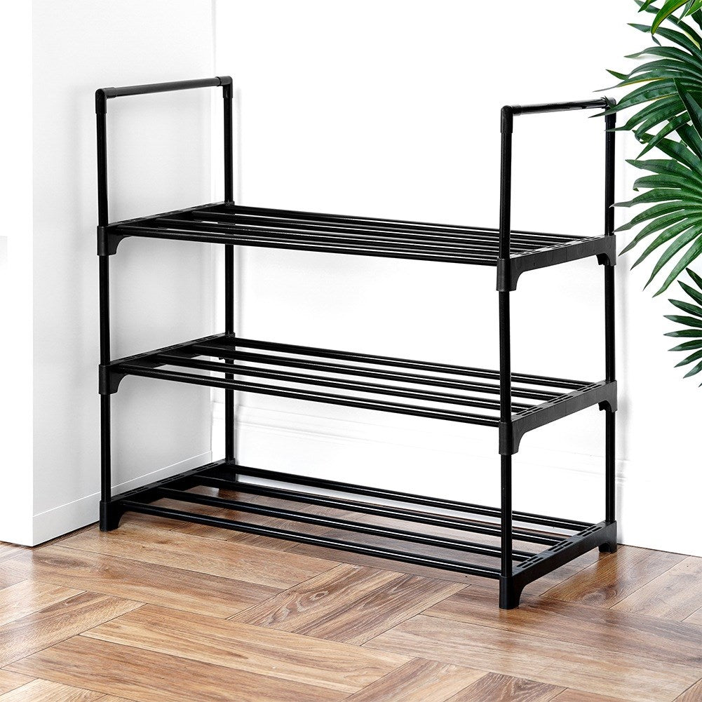 Shoe rack metal black 3-level 57x28x55 cm