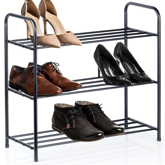 Shoe rack metal black 3-level 63x28x60 cm