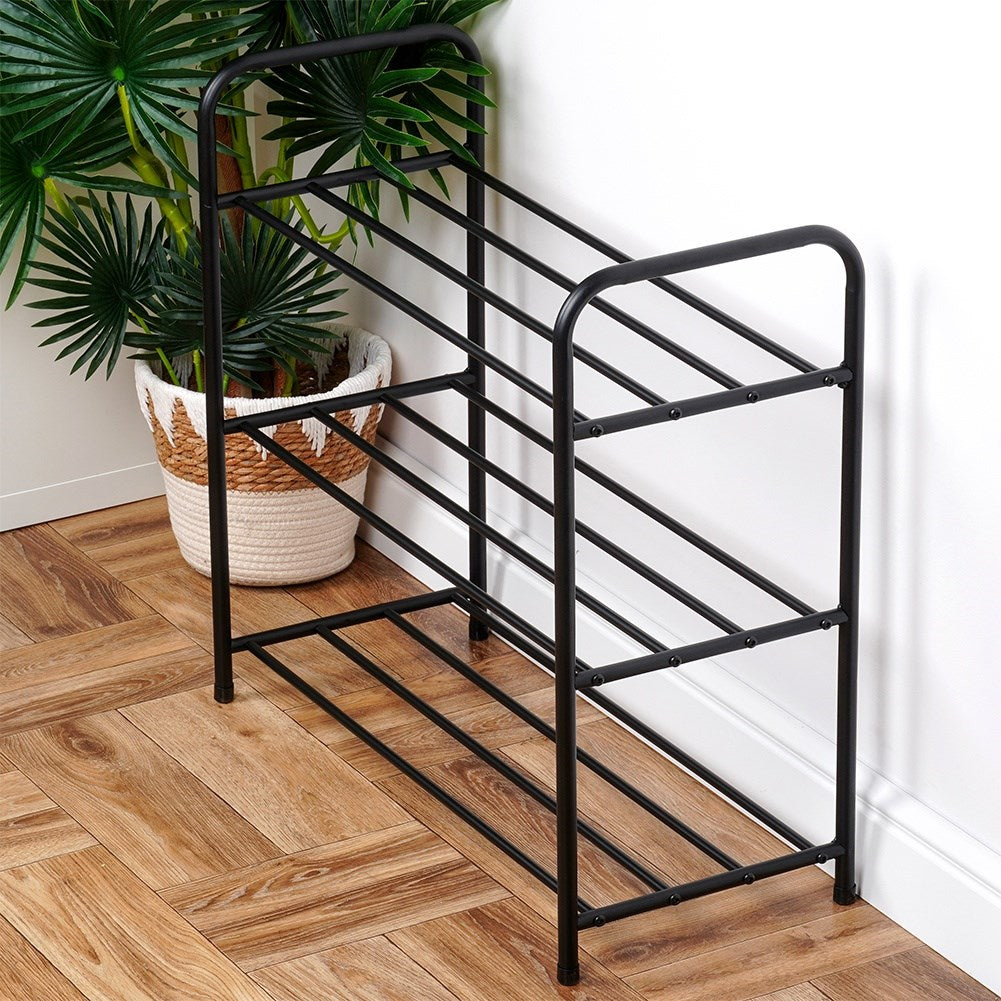 Shoe rack metal black 3-level 63x28x60 cm