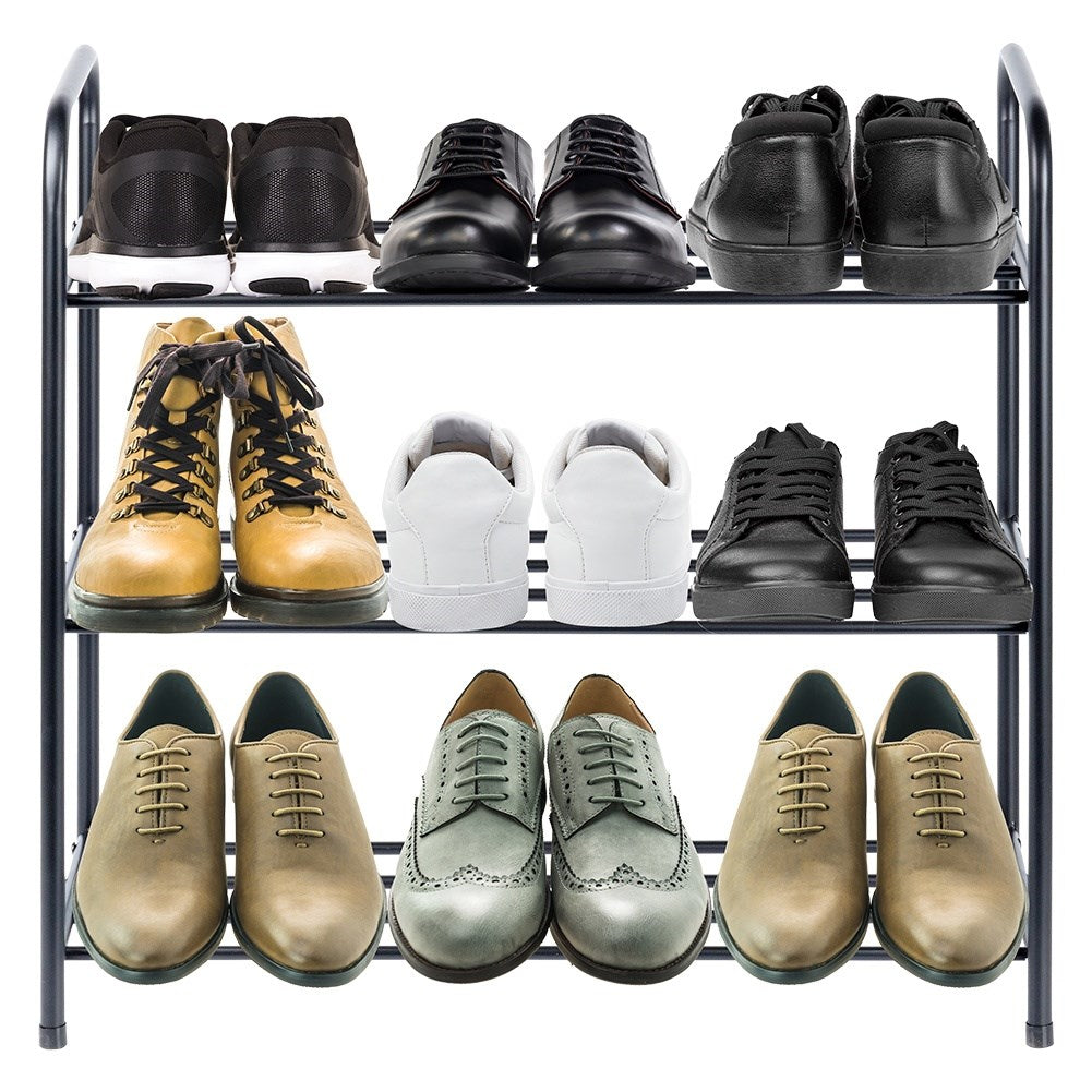 Shoe rack metal black 3-level 63x28x60 cm