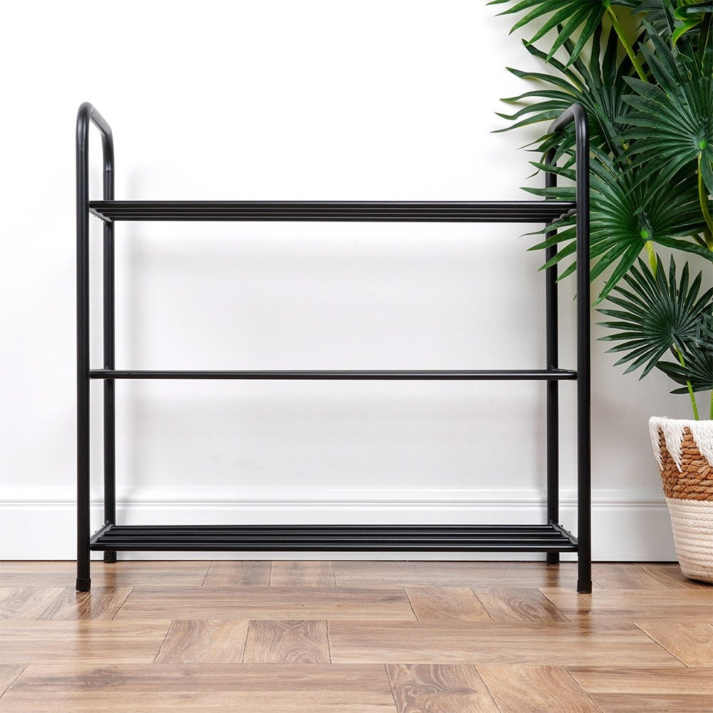 Shoe rack metal black 3-level 63x28x60 cm