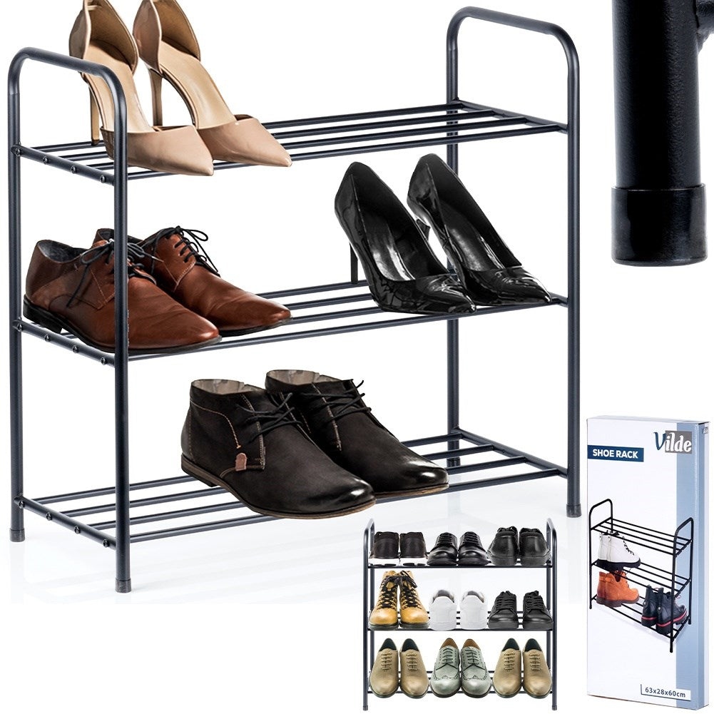 Shoe rack metal black 3-level 63x28x60 cm