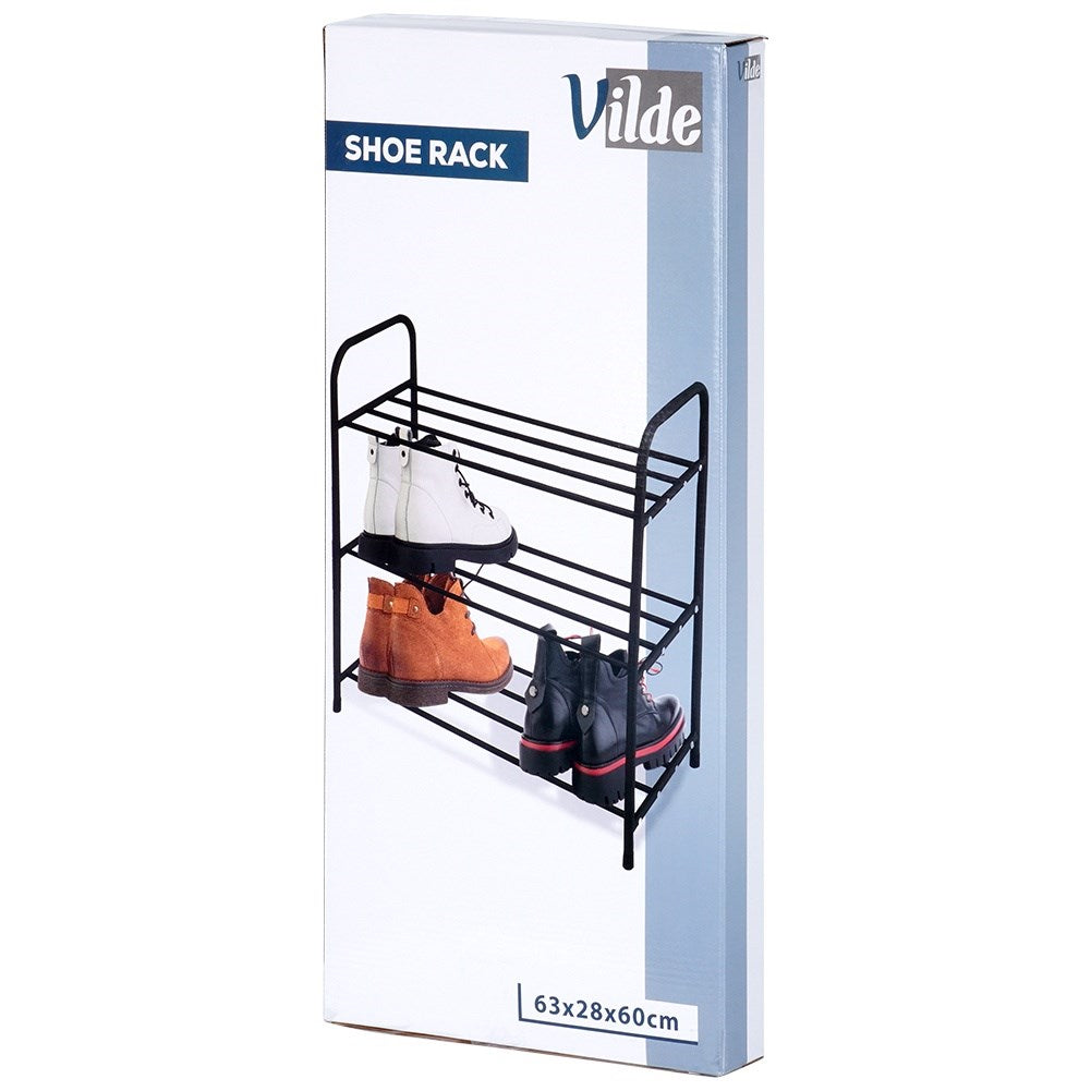 Shoe rack metal black 3-level 63x28x60 cm