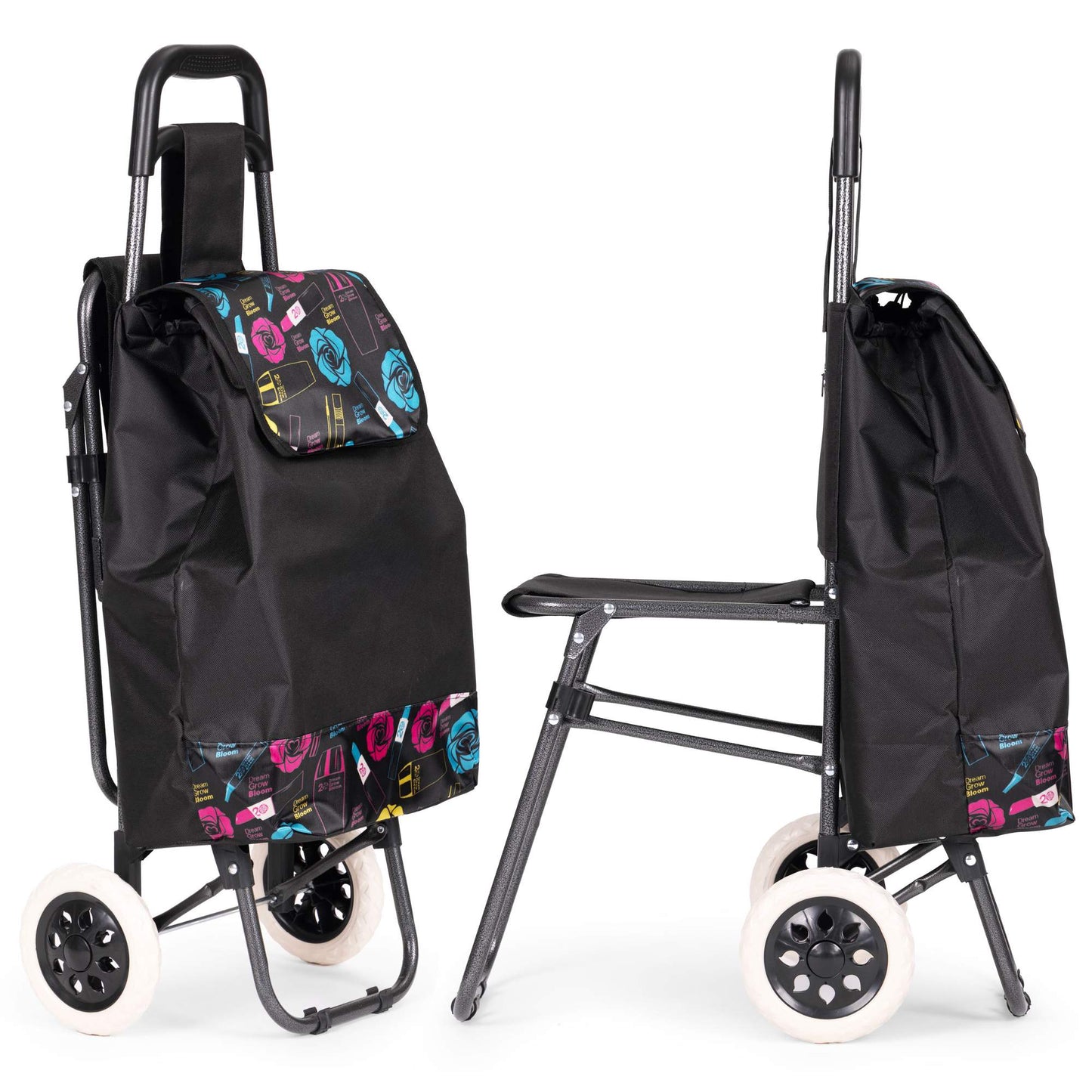 Shopping Trolley with Seat, 30L, Large Wheels, Foldable