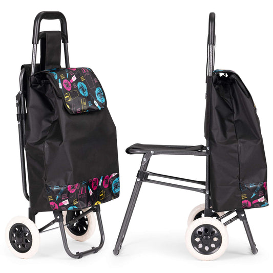 Shopping Trolley with Seat, 30L, Large Wheels, Foldable
