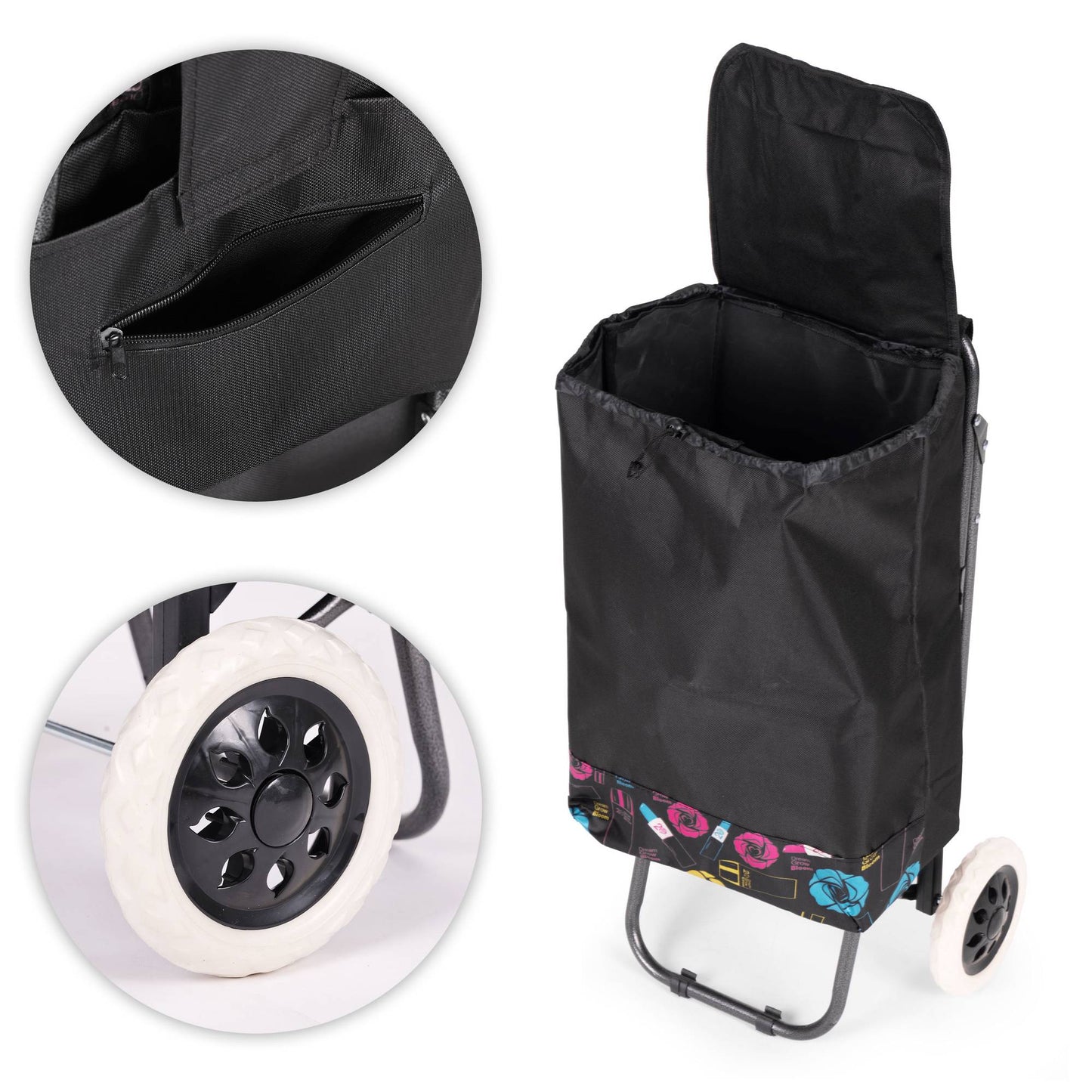 Shopping Trolley with Seat, 30L, Large Wheels, Foldable