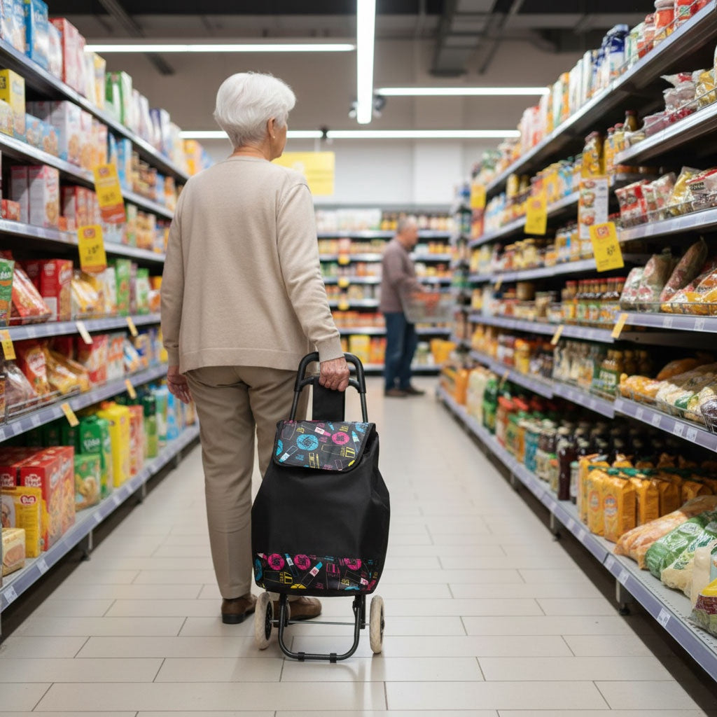 Shopping Trolley with Seat, 30L, Large Wheels, Foldable