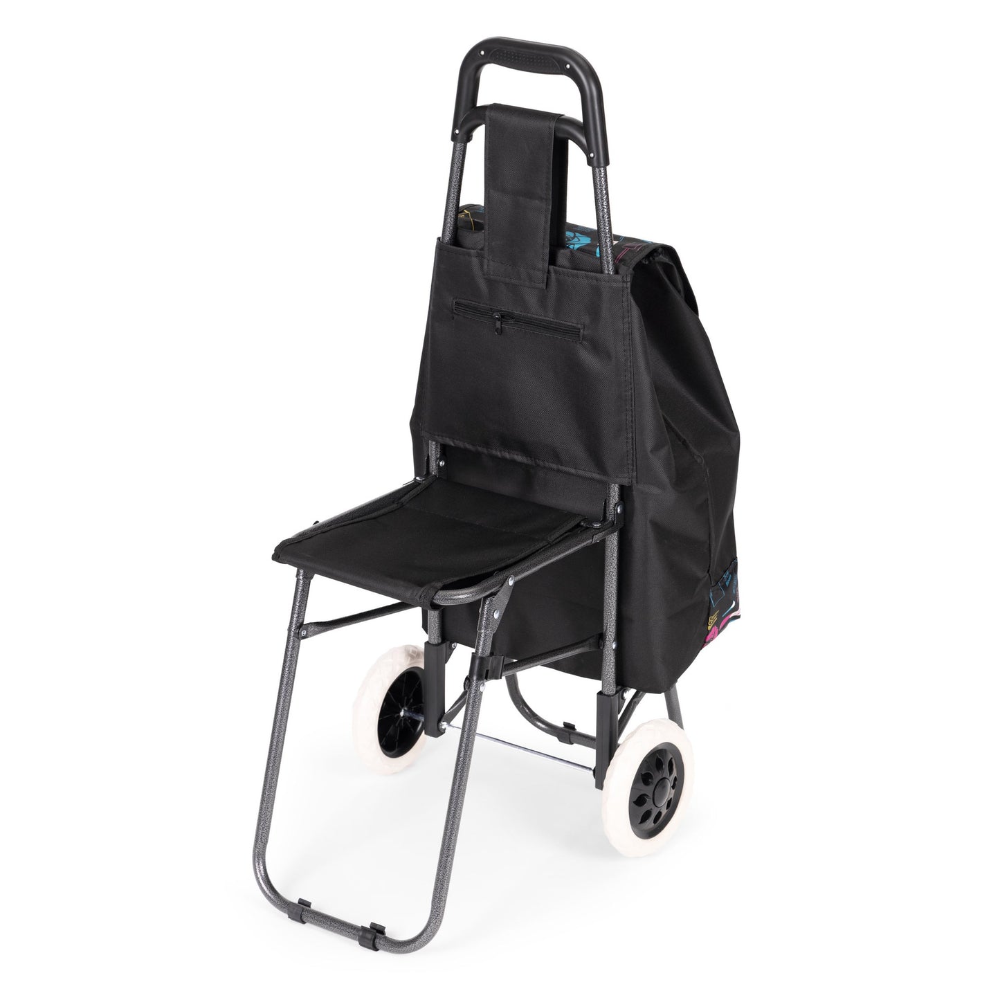 Shopping Trolley with Seat, 30L, Large Wheels, Foldable