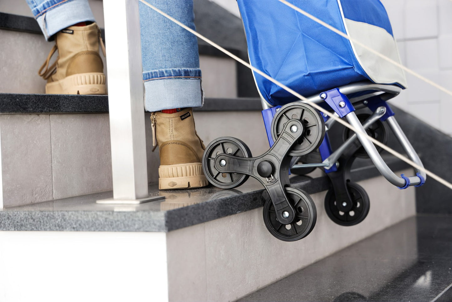 Shopping cart, 25l bag, 6 wheels, metal frame, blue ModernHome