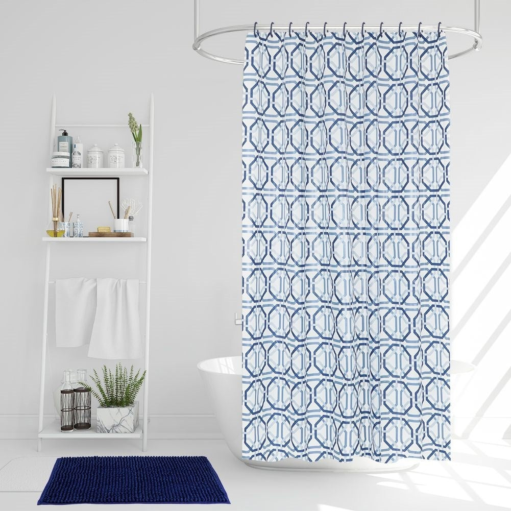 Shower Curtain & Bathroom Rug - Complete Set with 12 Hooks