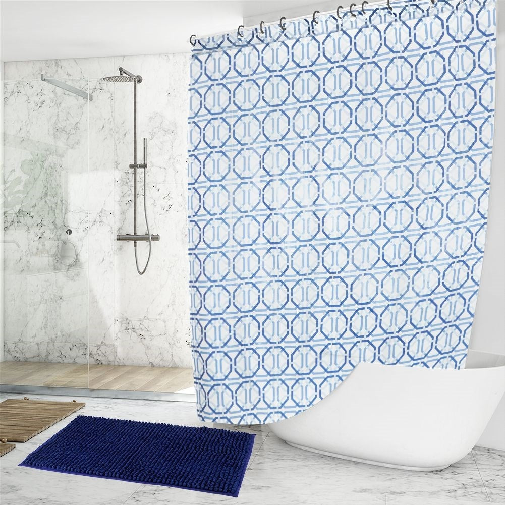 Shower Curtain & Bathroom Rug - Complete Set with 12 Hooks