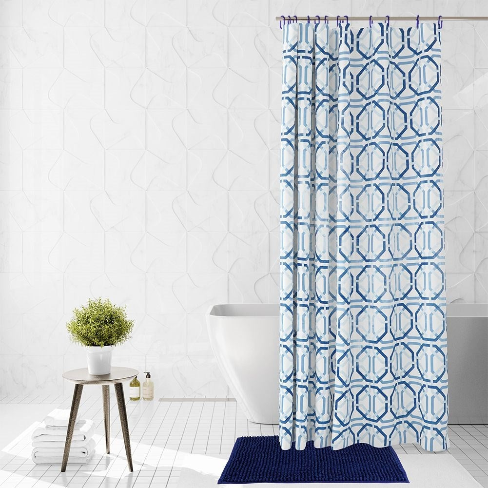 Shower Curtain & Bathroom Rug - Complete Set with 12 Hooks