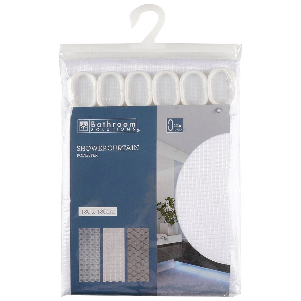 Shower curtain: Durable material, 12 hooks, privacy