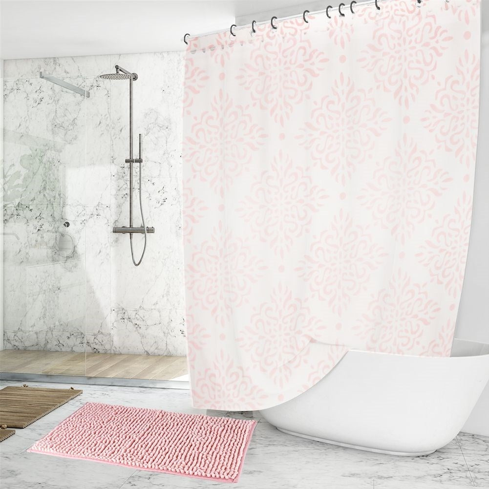 Shower curtain & bathroom mat set - durable material, 12 hooks