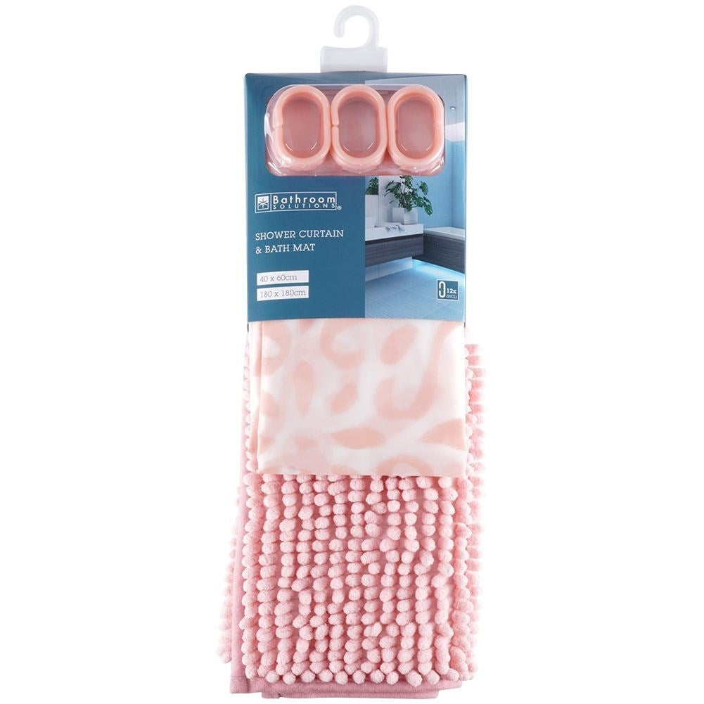 Shower curtain & bathroom mat set - durable material, 12 hooks